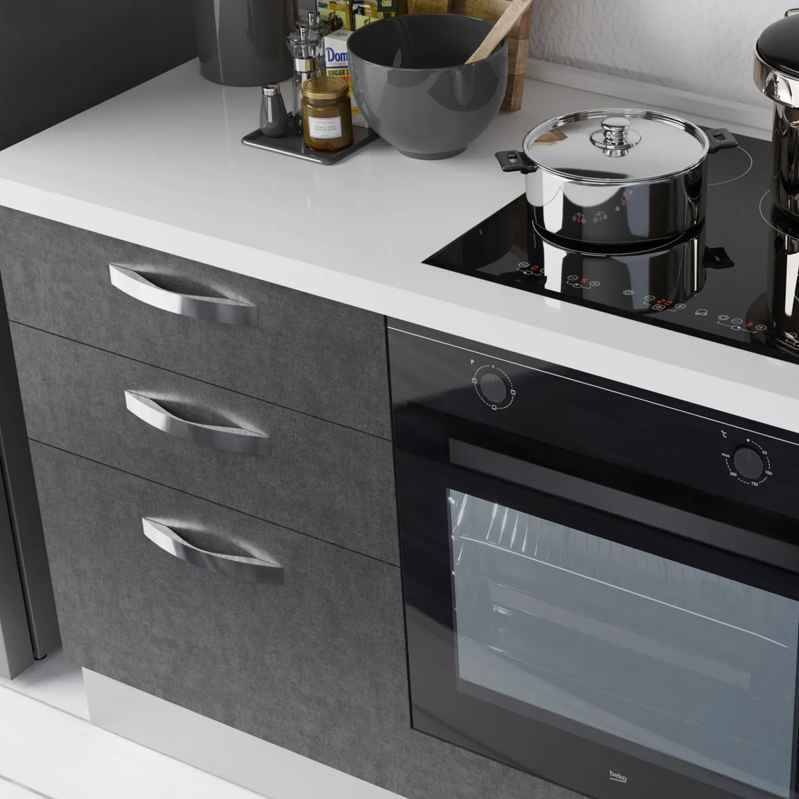 Garnero Arredamenti Cucine Complete|Cucine Complete-Cucina 240cm reversibile moderna lineare rovere antracite Culinary