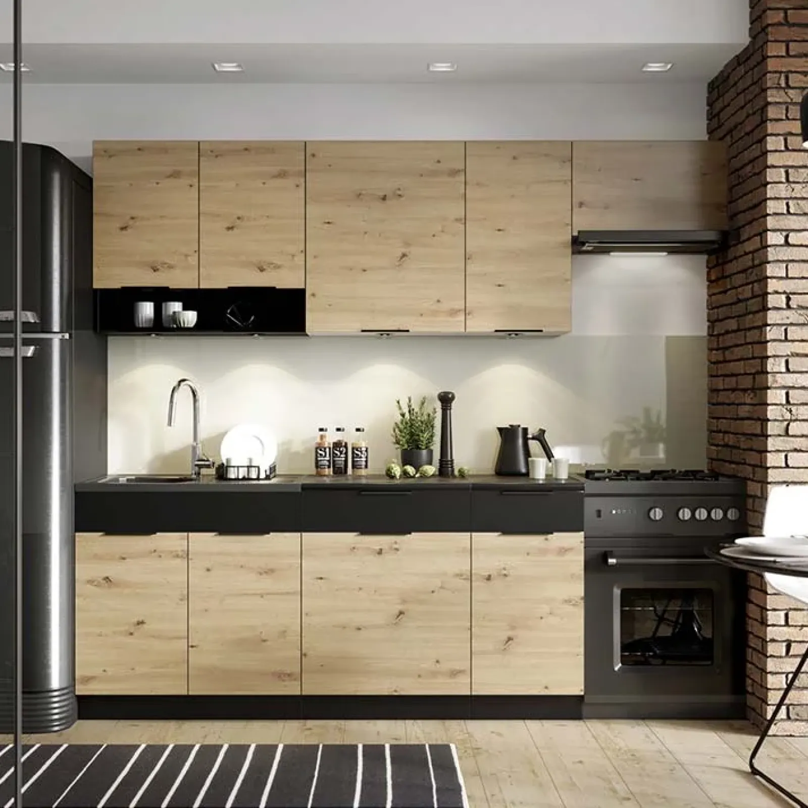 Garnero Arredamenti Cucine Complete|Cucine Complete-Cucina moderna componibile 240cm quercia nero Terry