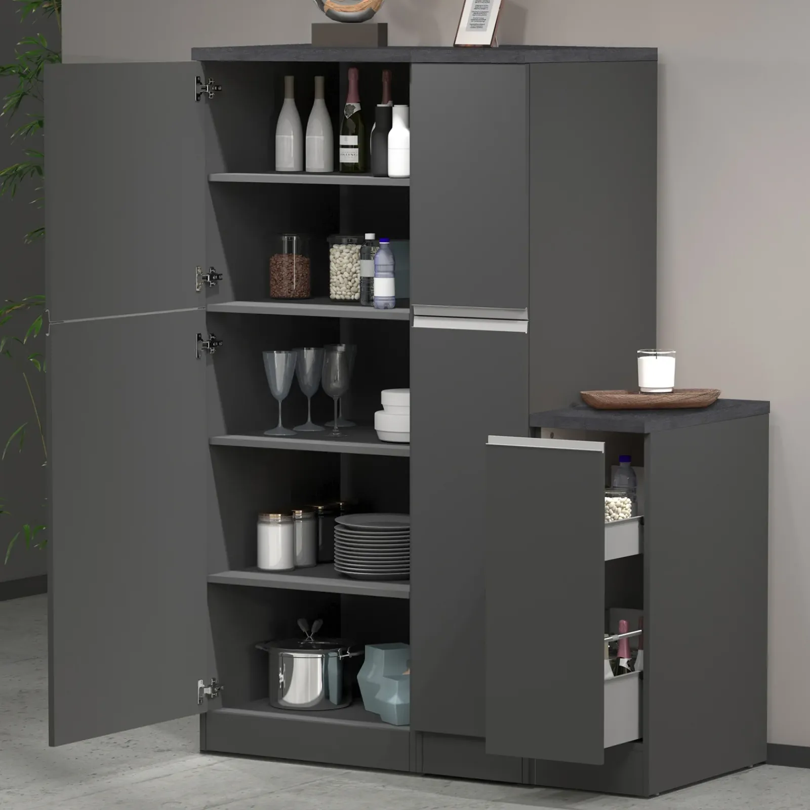 Garnero Arredamenti Scaffali E Dispense-Dispensa cucina bassa 30x85h cm scorrevole antracite grigio pietra Gourmet Antracite - Grigio pietra