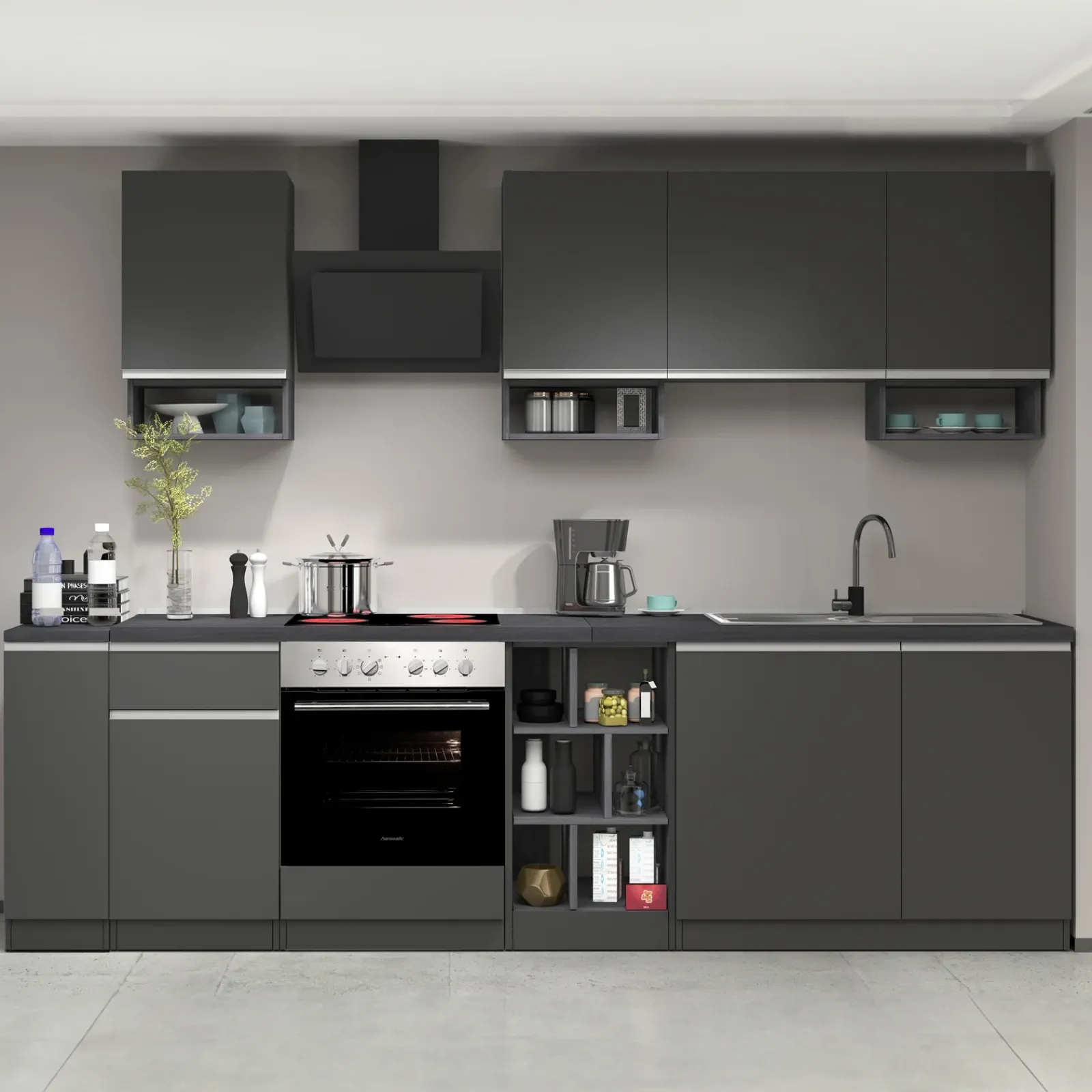 Garnero Arredamenti Scaffali E Dispense-Dispensa cucina bassa 30x85h cm scorrevole antracite grigio pietra Gourmet Antracite - Grigio pietra