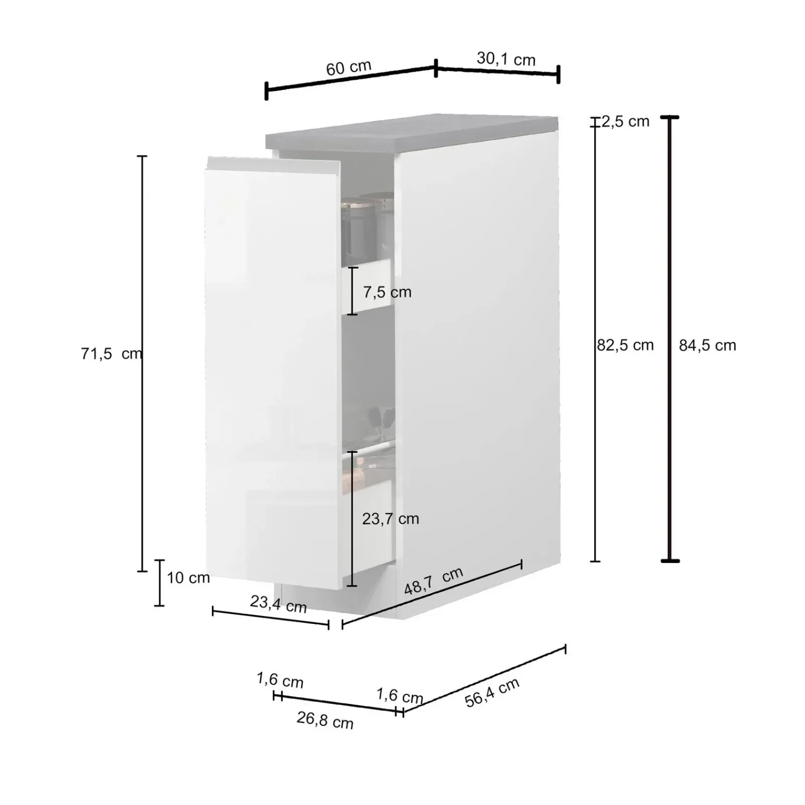 Garnero Arredamenti Scaffali E Dispense-Dispensa cucina bassa 30x85h cm scorrevole antracite grigio pietra Gourmet Antracite - Grigio pietra