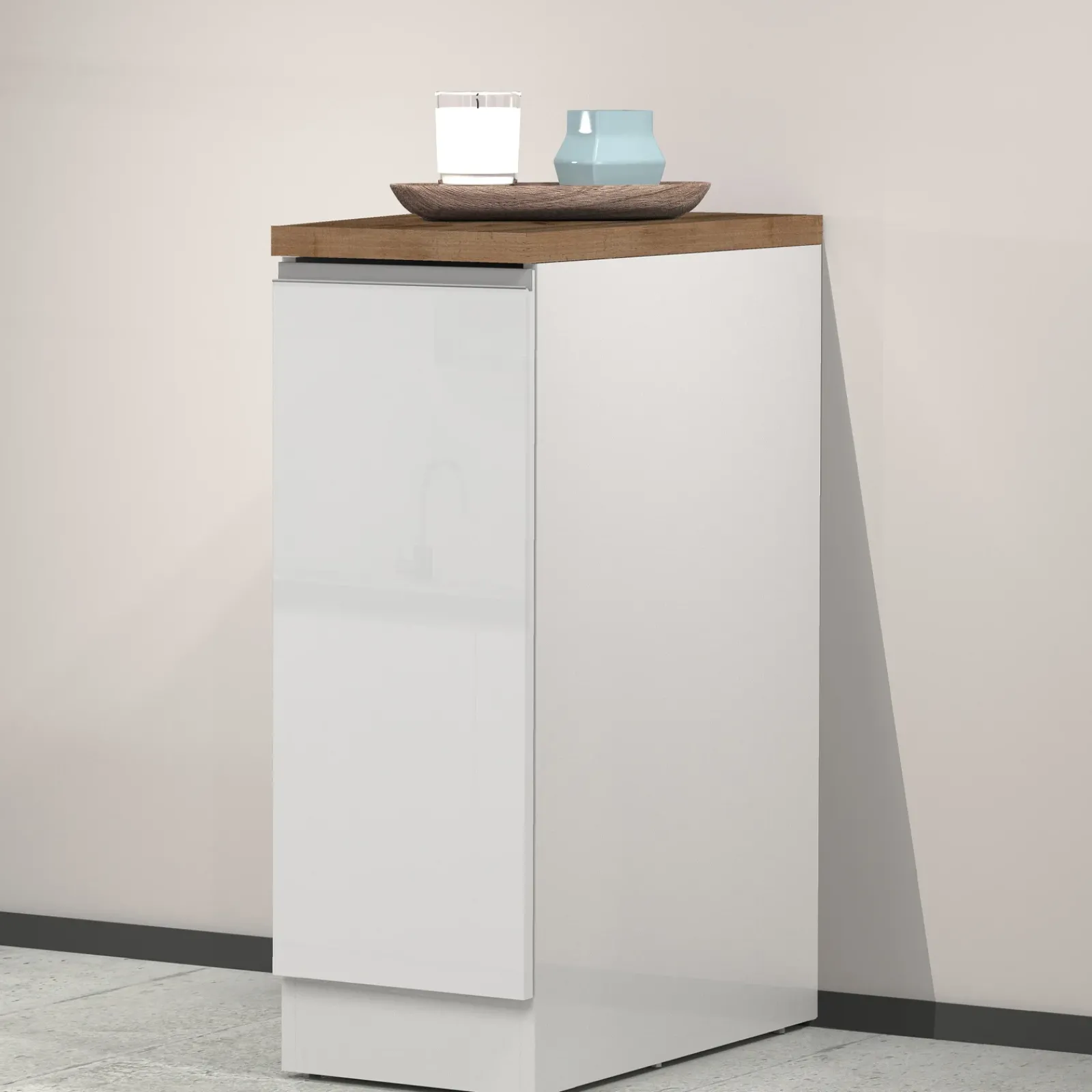 Garnero Arredamenti Scaffali E Dispense-Dispensa cucina bassa 30x85h cm scorrevole bianco rovere Gourmet Bianco Lucido - Rovere