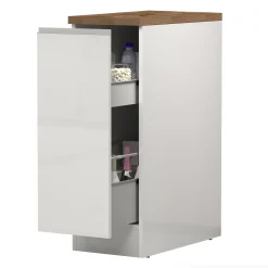 Garnero Arredamenti Scaffali E Dispense-Dispensa cucina bassa 30x85h cm scorrevole bianco rovere Gourmet Bianco Lucido - Rovere