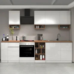 Garnero Arredamenti Scaffali E Dispense-Dispensa cucina bassa 30x85h cm scorrevole bianco rovere Gourmet Bianco Lucido - Rovere