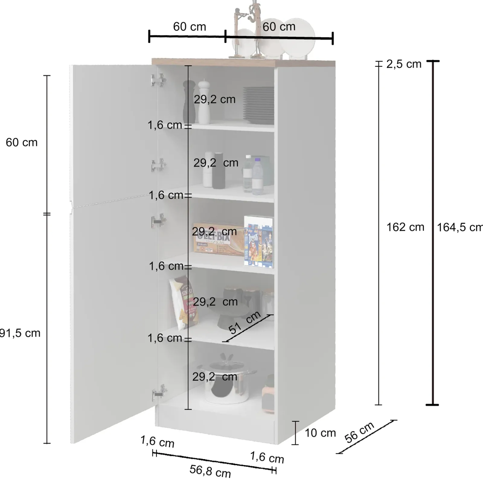 Garnero Arredamenti Scaffali E Dispense-Dispensa cucina 60x165h cm 4 ripiani antracite rovere Gourmet Antracite - Rovere