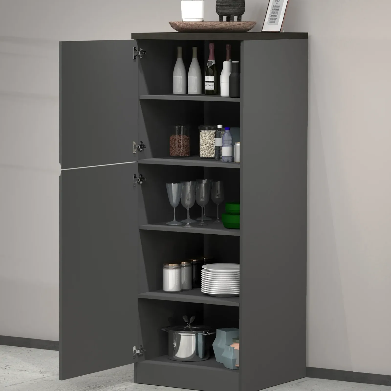 Garnero Arredamenti Scaffali E Dispense-Dispensa cucina 60x165h cm 4 ripiani antracite grigio pietra Gourmet Antracite - Grigio pietra