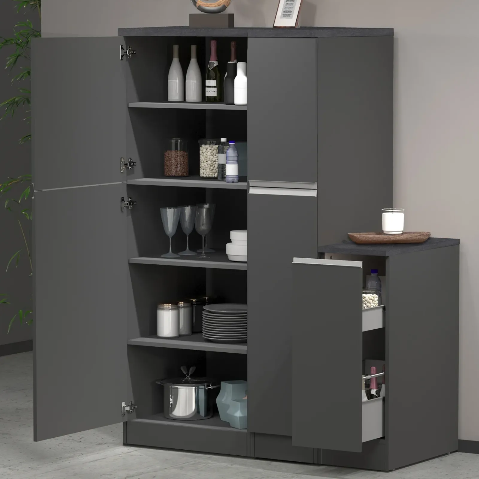 Garnero Arredamenti Scaffali E Dispense-Dispensa cucina 60x165h cm 4 ripiani antracite grigio pietra Gourmet Antracite - Grigio pietra