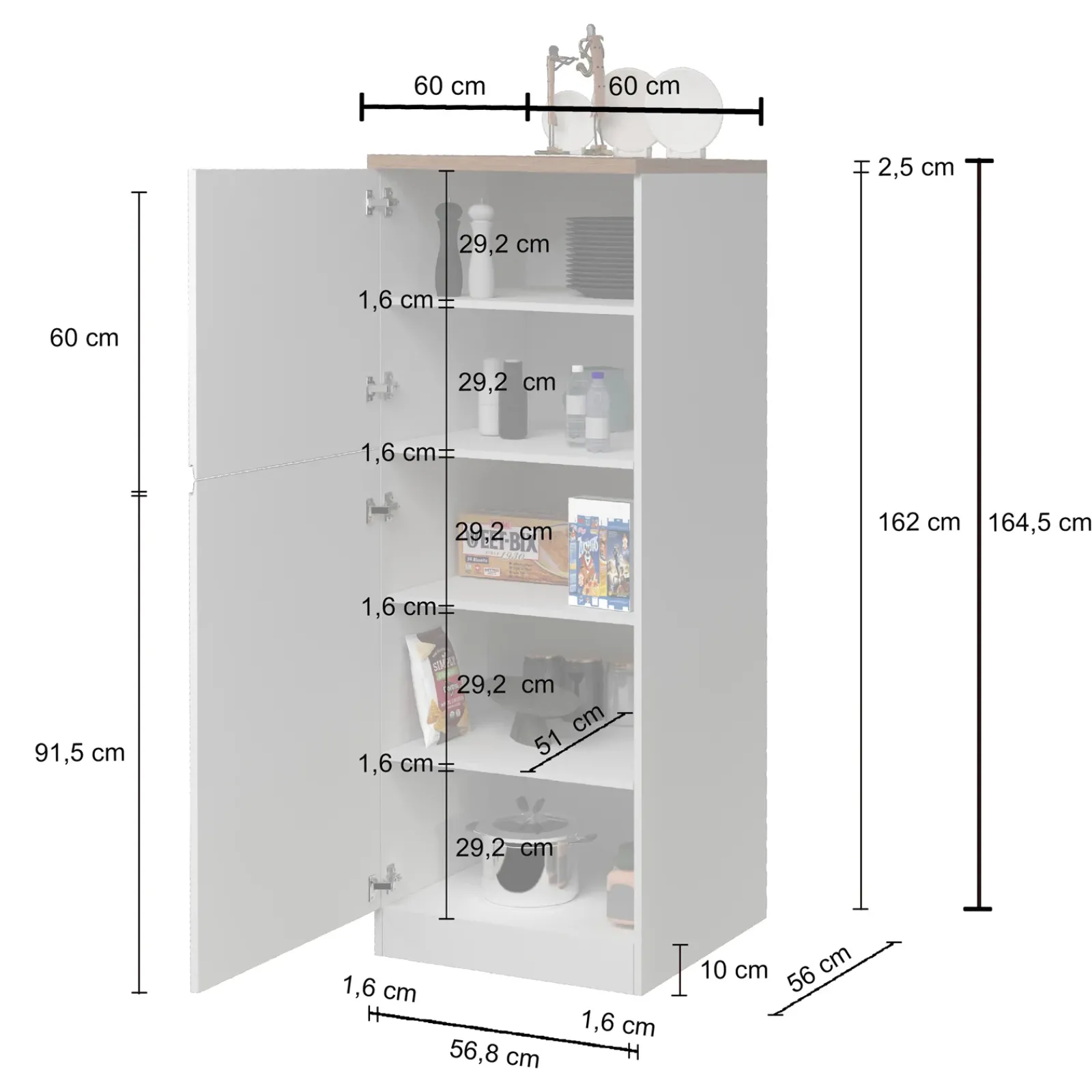 Garnero Arredamenti Scaffali E Dispense-Dispensa cucina 60x165h cm 4 ripiani antracite grigio pietra Gourmet Antracite - Grigio pietra
