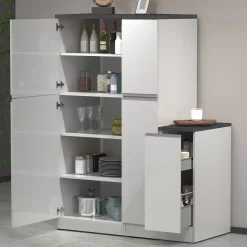 Garnero Arredamenti Scaffali E Dispense-Dispensa cucina 60x165h cm 4 ripiani bianco grigio pietra Gourmet Bianco Lucido - Grigio pietra