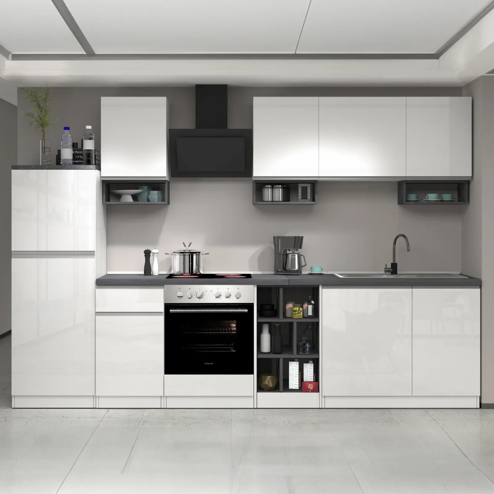 Garnero Arredamenti Scaffali E Dispense-Dispensa cucina 60x165h cm 4 ripiani bianco grigio pietra Gourmet Bianco Lucido - Grigio pietra