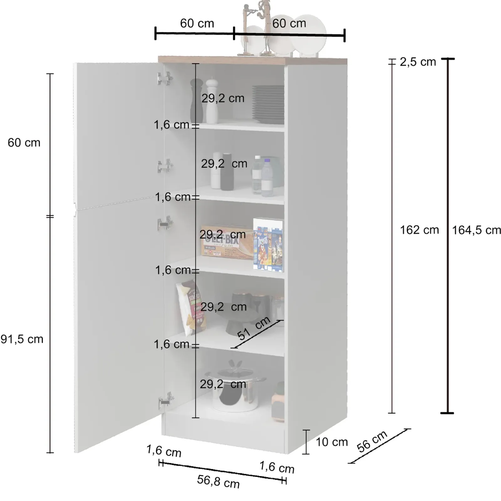 Garnero Arredamenti Scaffali E Dispense-Dispensa cucina 60x165h cm 4 ripiani bianco grigio pietra Gourmet Bianco Lucido - Grigio pietra