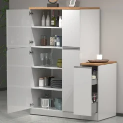 Garnero Arredamenti Scaffali E Dispense-Dispensa cucina 60x165h cm 4 ripiani bianco rovere Gourmet Bianco Lucido - Rovere