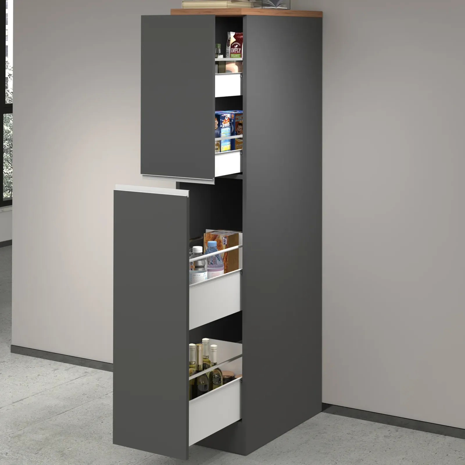 Garnero Arredamenti Scaffali E Dispense-Dispensa cucina 30x165h cm scorrevole antracite rovere Gourmet Antracite - Rovere