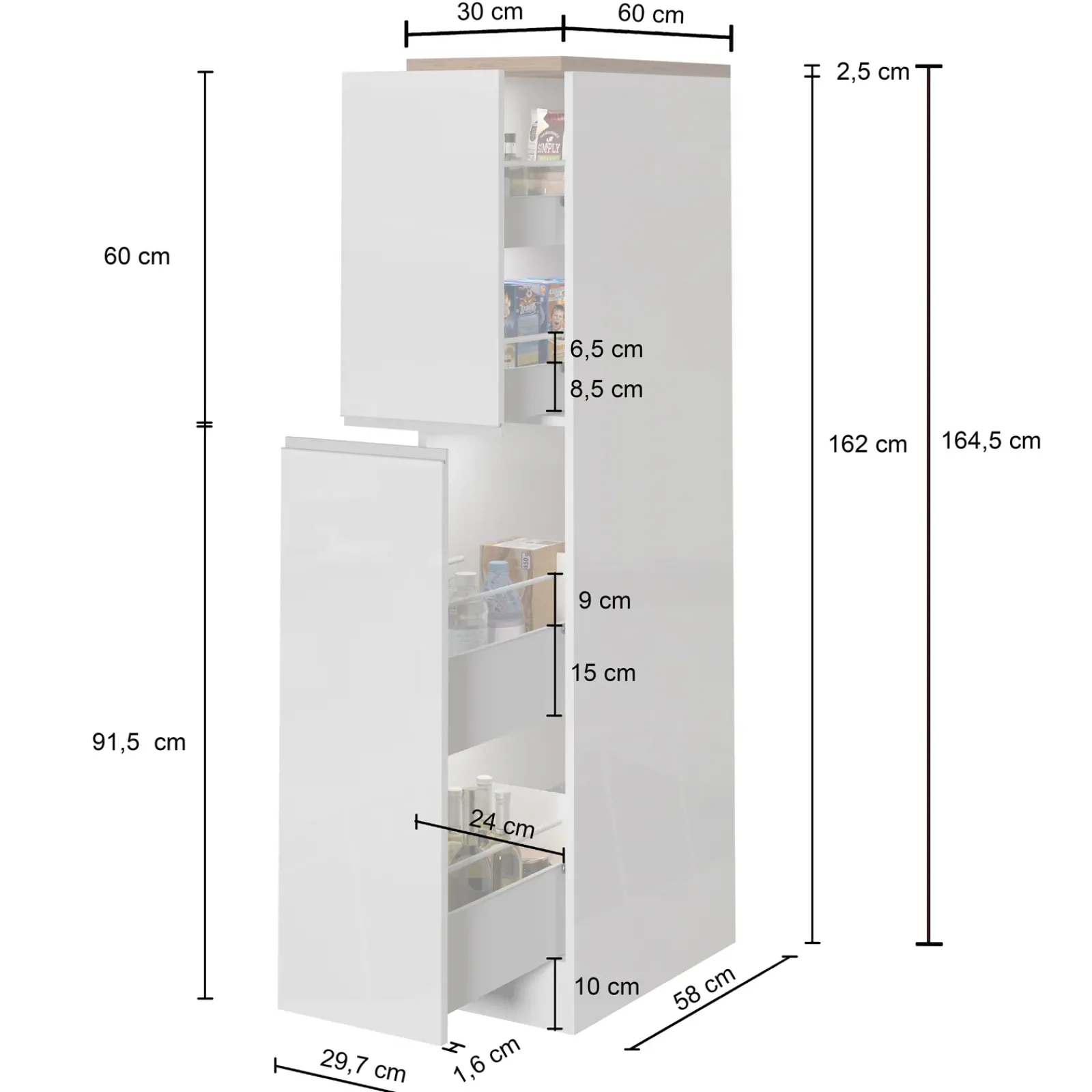 Garnero Arredamenti Scaffali E Dispense-Dispensa cucina 30x165h cm scorrevole antracite rovere Gourmet Antracite - Rovere