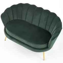 Garnero Arredamenti Divani Lineari-Divanetto 2 posti imbottito 131x77cm in velluto verde gambe oro Gabriella Tessuto Vellutino Verde