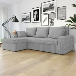 Garnero Arredamenti Divani Angolari|Divani Letto-Divano angolare letto 238x147cm 3 posti velluto a coste grigio Flow Velluto Poso Grigio