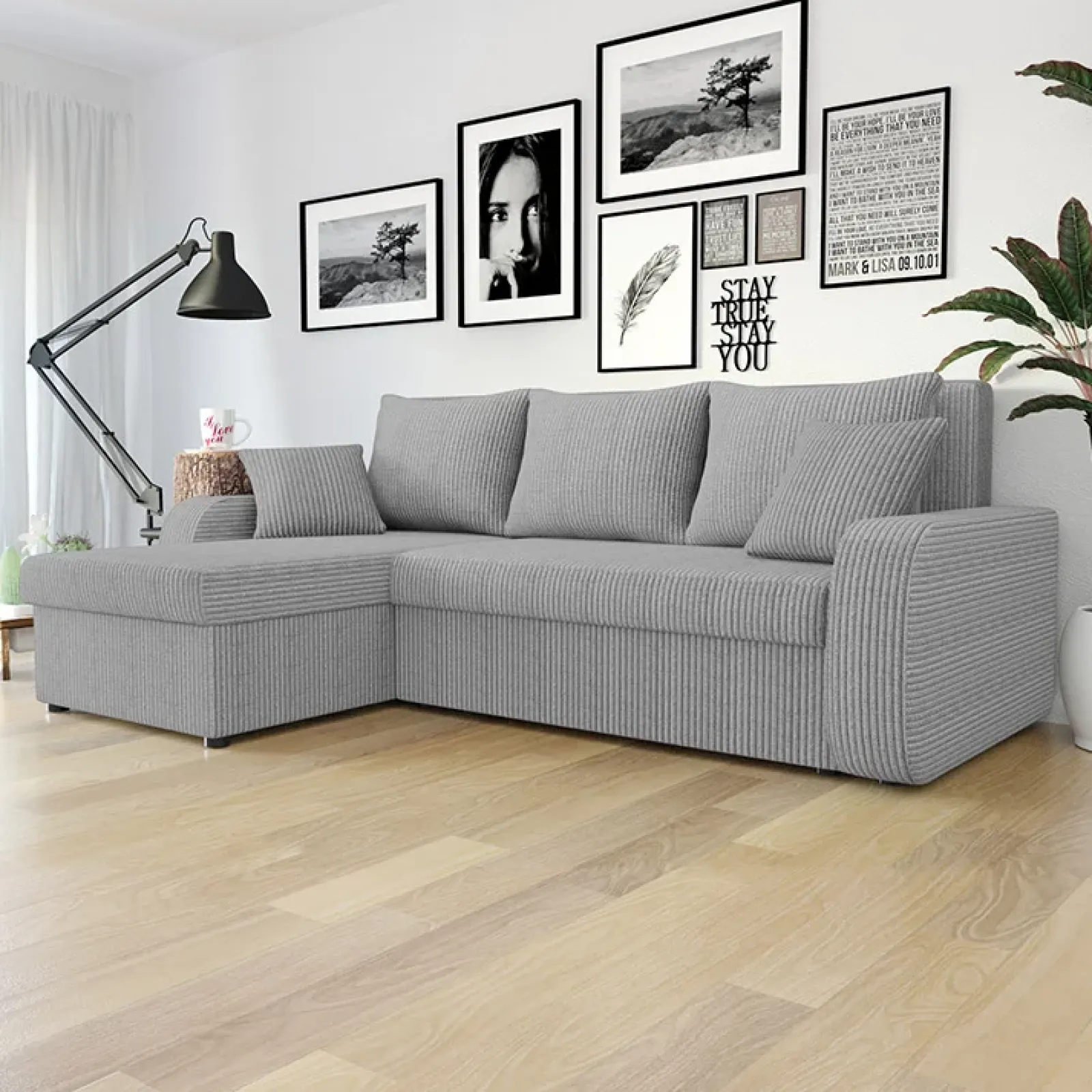 Garnero Arredamenti Divani Angolari|Divani Letto-Divano angolare letto 238x147cm 3 posti velluto a coste grigio Flow Velluto Poso Grigio
