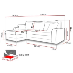 Garnero Arredamenti Divani Angolari|Divani Letto-Divano angolare letto 238x147cm 3 posti velluto a coste grigio Flow Velluto Poso Grigio