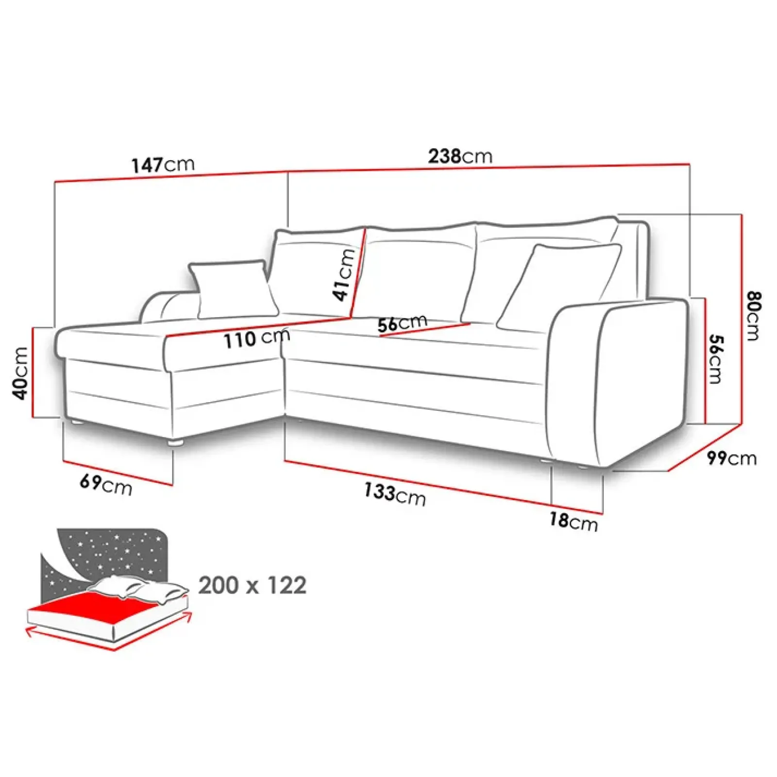 Garnero Arredamenti Divani Angolari|Divani Letto-Divano angolare letto 238x147cm 3 posti velluto a coste grigio Flow Velluto Poso Grigio