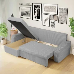 Garnero Arredamenti Divani Angolari|Divani Letto-Divano angolare letto 238x147cm 3 posti velluto a coste grigio Flow Velluto Poso Grigio