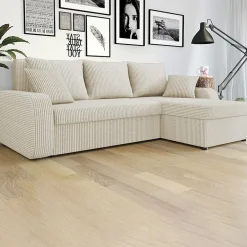 Garnero Arredamenti Divani Angolari|Divani Letto-Divano angolare letto 238x147cm 3 posti velluto a coste beige Flow Velluto Poso Beige