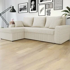 Garnero Arredamenti Divani Angolari|Divani Letto-Divano angolare letto 238x147cm 3 posti velluto a coste beige Flow Velluto Poso Beige