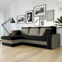 Garnero Arredamenti Divani Angolari|Divani Letto-Divano angolare letto 238x147cm 3 posti grigio nero Flow Microfibra Nero Grigio
