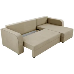 Garnero Arredamenti Divani Angolari|Divani Letto-Divano angolare letto 237x139cm 3 posti matrimoniale angolare beige Flow Tessuto Vellutato Manila Beige