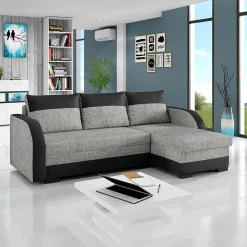 Garnero Arredamenti Divani Angolari|Divani Letto-Divano angolare letto 230x140cm 3 posti grigio chiaro nero Metz