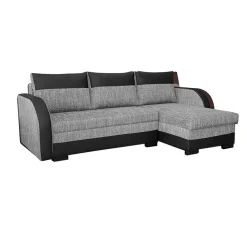Garnero Arredamenti Divani Angolari|Divani Letto-Divano angolare letto 230x140cm 3 posti grigio chiaro nero Metz