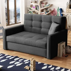 Garnero Arredamenti Divani Letto|Divani Letto-Divano letto 2 posti 133cm imbottito in tessuto antracite Isidore Tessuto Trama Fine Tatum Grigio Scuro