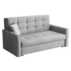 Garnero Arredamenti Divani Letto|Divani Letto-Divano letto 3 posti 153cm imbottito in tessuto grigio Isidore