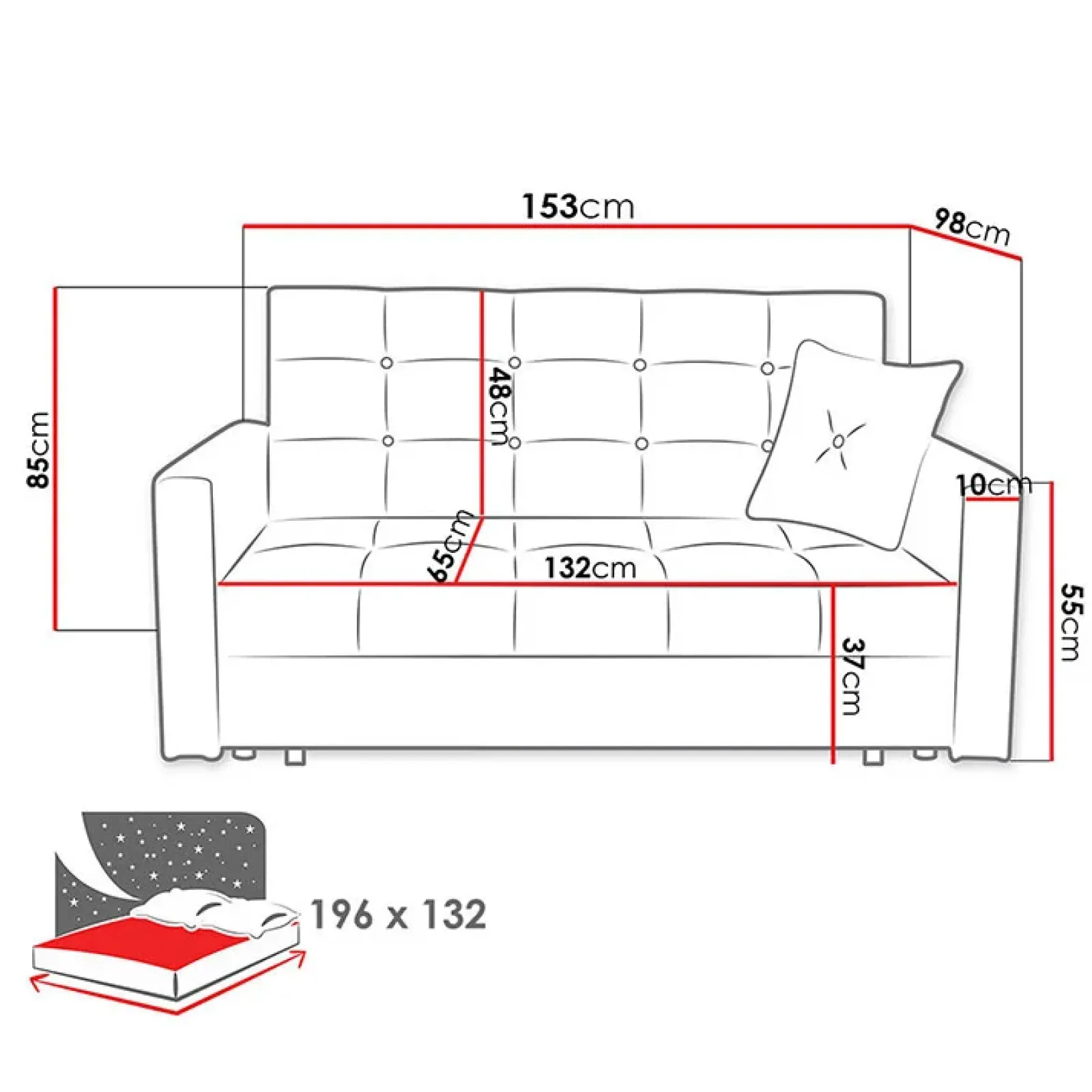 Garnero Arredamenti Divani Letto|Divani Letto-Divano letto 3 posti 153cm imbottito in tessuto grigio Isidore
