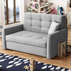 Garnero Arredamenti Divani Lineari|Divani Letto-Divano letto 2 posti 133cm imbottito in tessuto grigio Isidore Tessuto Trama Fine Tatum Grigio Chiaro