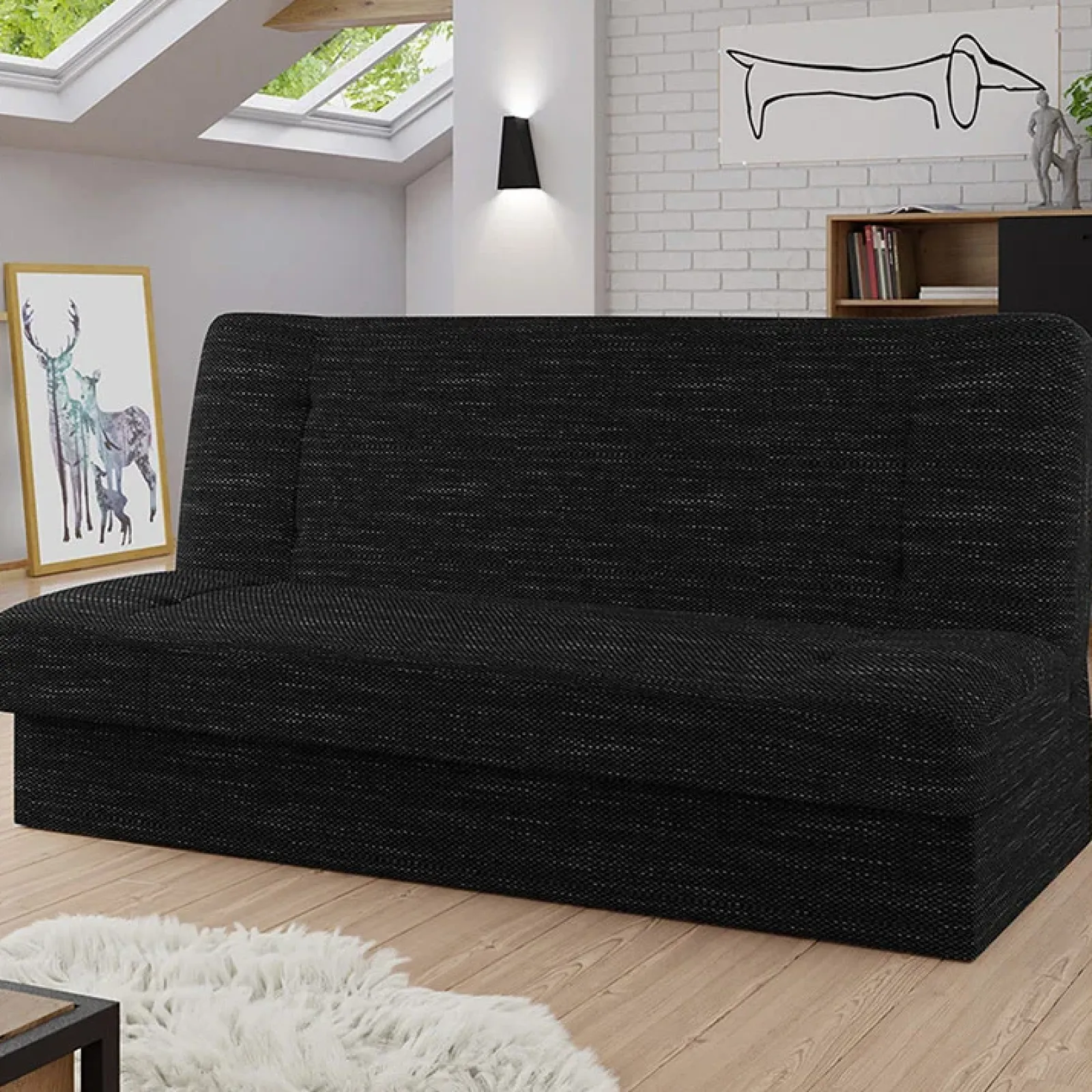 Garnero Arredamenti Divani Lineari|Divani Letto-Divano letto 2 posti 192cm matrimoniale senza braccioli grigio nero Joby Tessuto Lawa Grigio Scuro