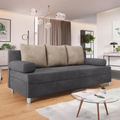 Garnero Arredamenti Divani Lineari|Divani Letto-Divano letto 3 posti 192cm pieghevole matrimoniale grigio beige Titus Tessuto Vellutato Alova Grigio Beige Scuro