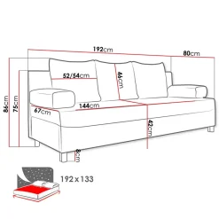 Garnero Arredamenti Divani Lineari|Divani Letto-Divano letto 3 posti 192cm pieghevole matrimoniale grigio chiaro Titus Tessuto Lawa Grigio