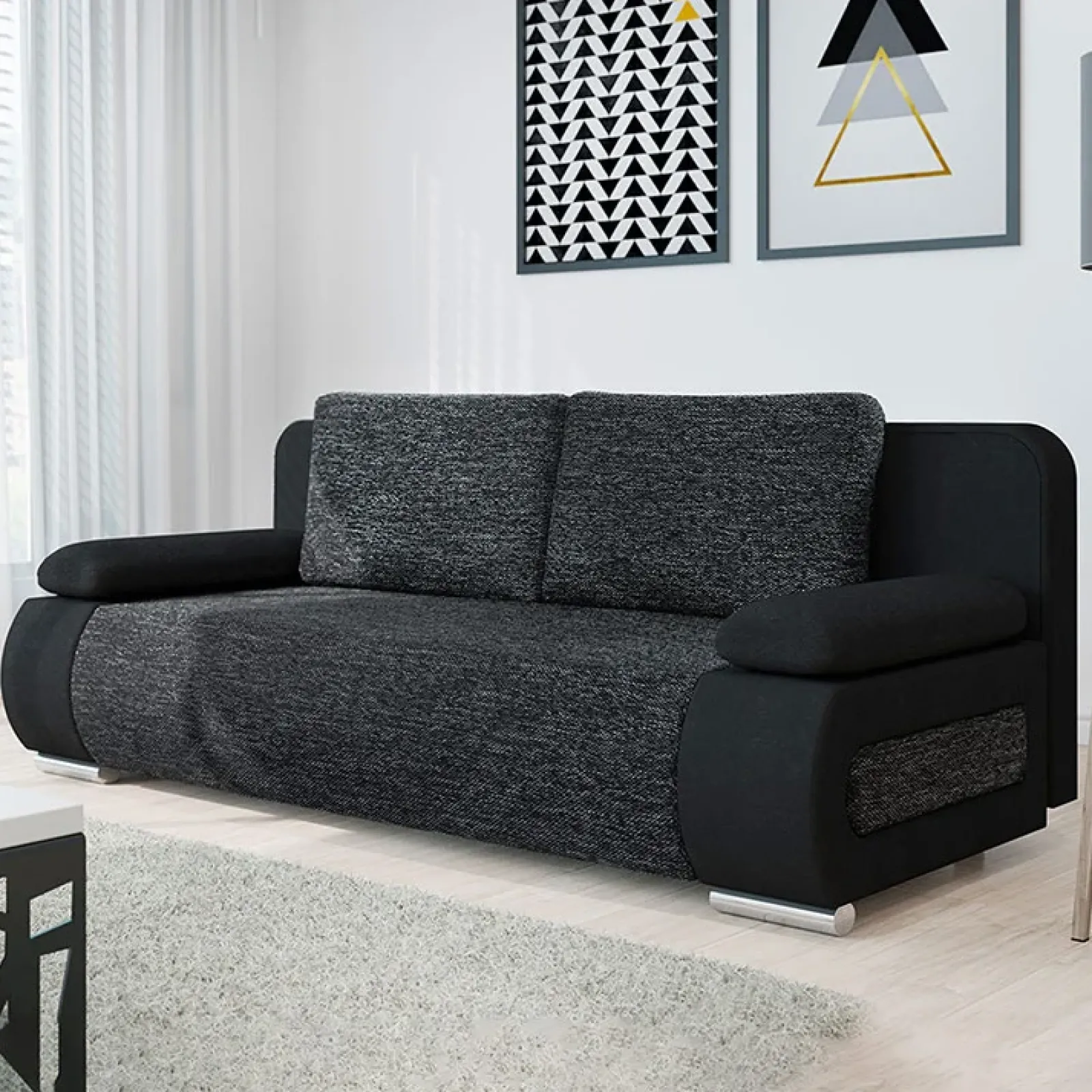 Garnero Arredamenti Divani Lineari|Divani Letto-Divano letto 3 posti imbottito 200cm nero grigio scuro Barney