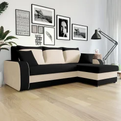 Garnero Arredamenti Divani Angolari|Divani Letto-Divano letto 3 posti moderno 238cm nero écru Flow Microfibra Nero Beige