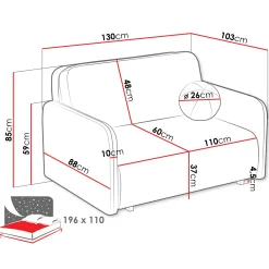 Garnero Arredamenti Divani Lineari|Divani Letto-Divano letto 2 posti 130x103 cm con contenitore e cuscino tessuto velo panna Reposa Tessuto Velo Bianco