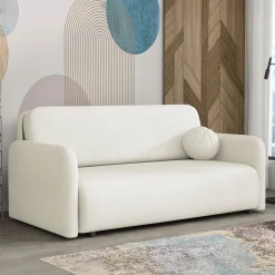 Garnero Arredamenti Divani Lineari|Divani Letto-Divano letto 3 posti 170x103 cm con contenitore e cuscino tessuto velo panna Reposa Tessuto Velo Bianco