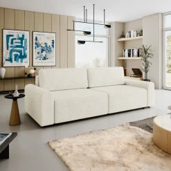 Garnero Arredamenti Divani Lineari|Divani Letto-Divano letto 3 posti 240x95 cm con box contenitore a trama sottile beige Olivon