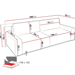 Garnero Arredamenti Divani Lineari|Divani Letto-Divano letto 3 posti 240x95 cm con box contenitore a trama sottile beige Olivon