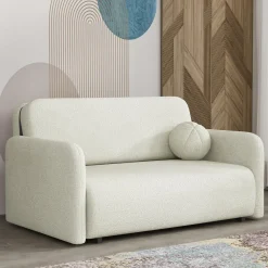 Garnero Arredamenti Divani Lineari|Divani Letto-Divano letto 2 posti 150x103 cm con contenitore e cuscino Reposa Tessuto Bouclé Beige Chiaro