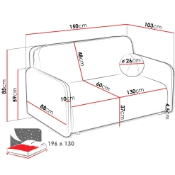 Garnero Arredamenti Divani Lineari|Divani Letto-Divano letto 2 posti 150x103 cm con contenitore e cuscino tessuto velo panna Reposa Tessuto Velo Bianco