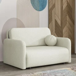 Garnero Arredamenti Divani Lineari|Divani Letto-Divano letto 2 posti  130x103 cm con contenitore e cuscino Reposa Tessuto Bouclé Beige Chiaro