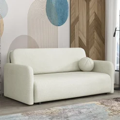 Garnero Arredamenti Divani Lineari|Divani Letto-Divano letto 3 posti 170x103 cm con contenitore e cuscino Reposa Tessuto Bouclé Beige Chiaro