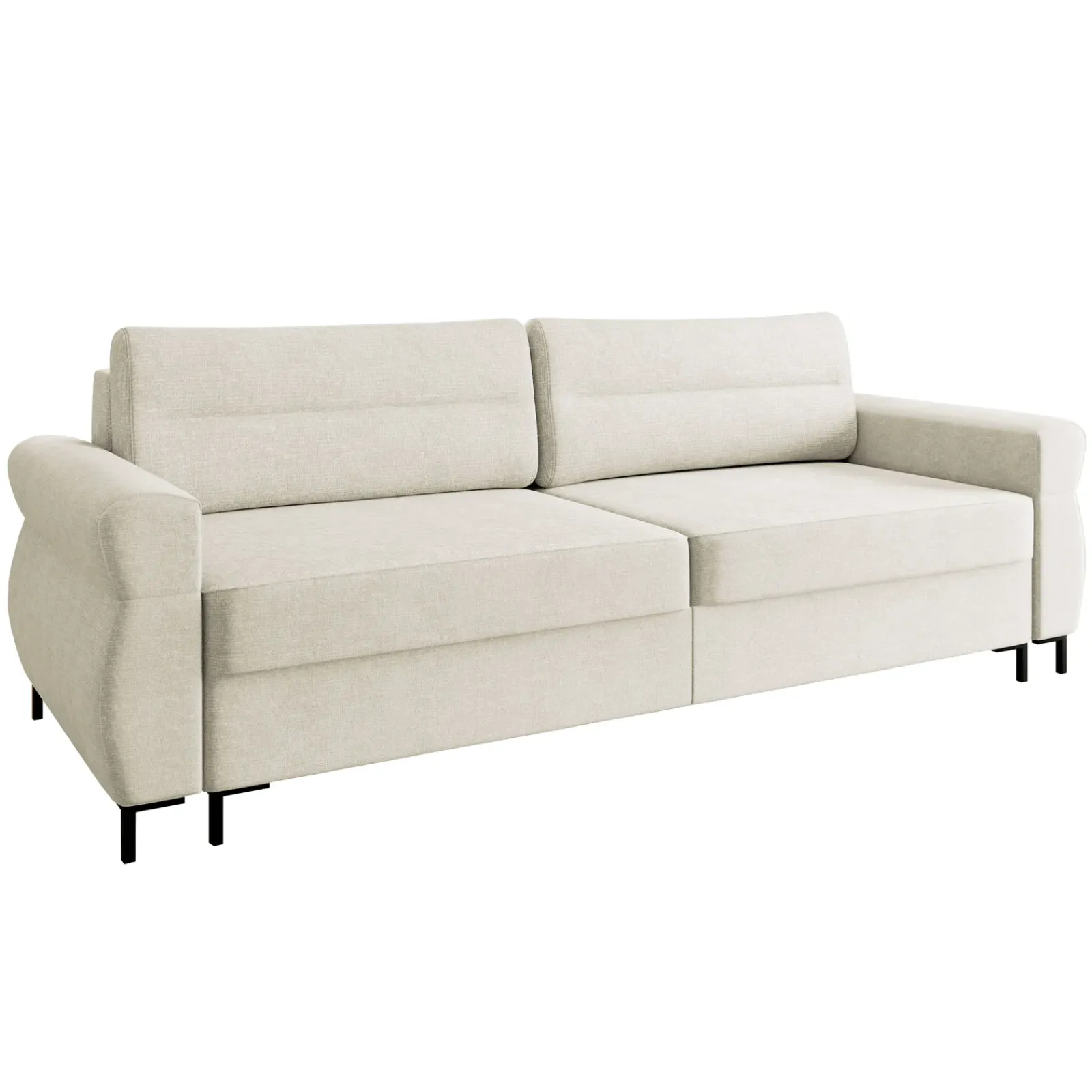 Garnero Arredamenti Divani Lineari|Divani Letto-Divano letto 3 posti 238x95 cm con box contenitore imbottito beige chiaro nero Velissa