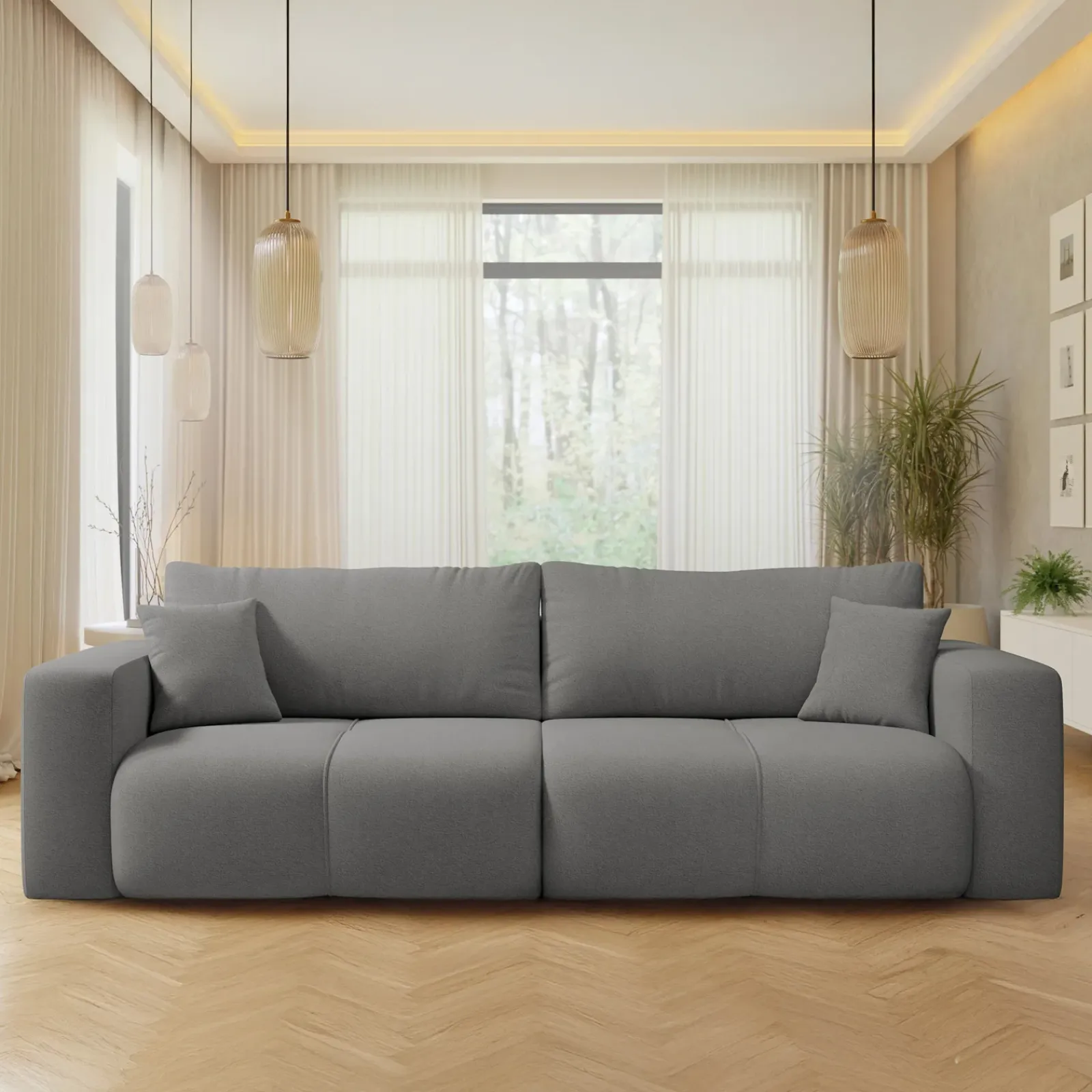 Garnero Arredamenti Divani Lineari|Divani Letto-Divano letto 3 posti 248x90cm con contenitore in Floty Tessuto Velo Grigio Scuro