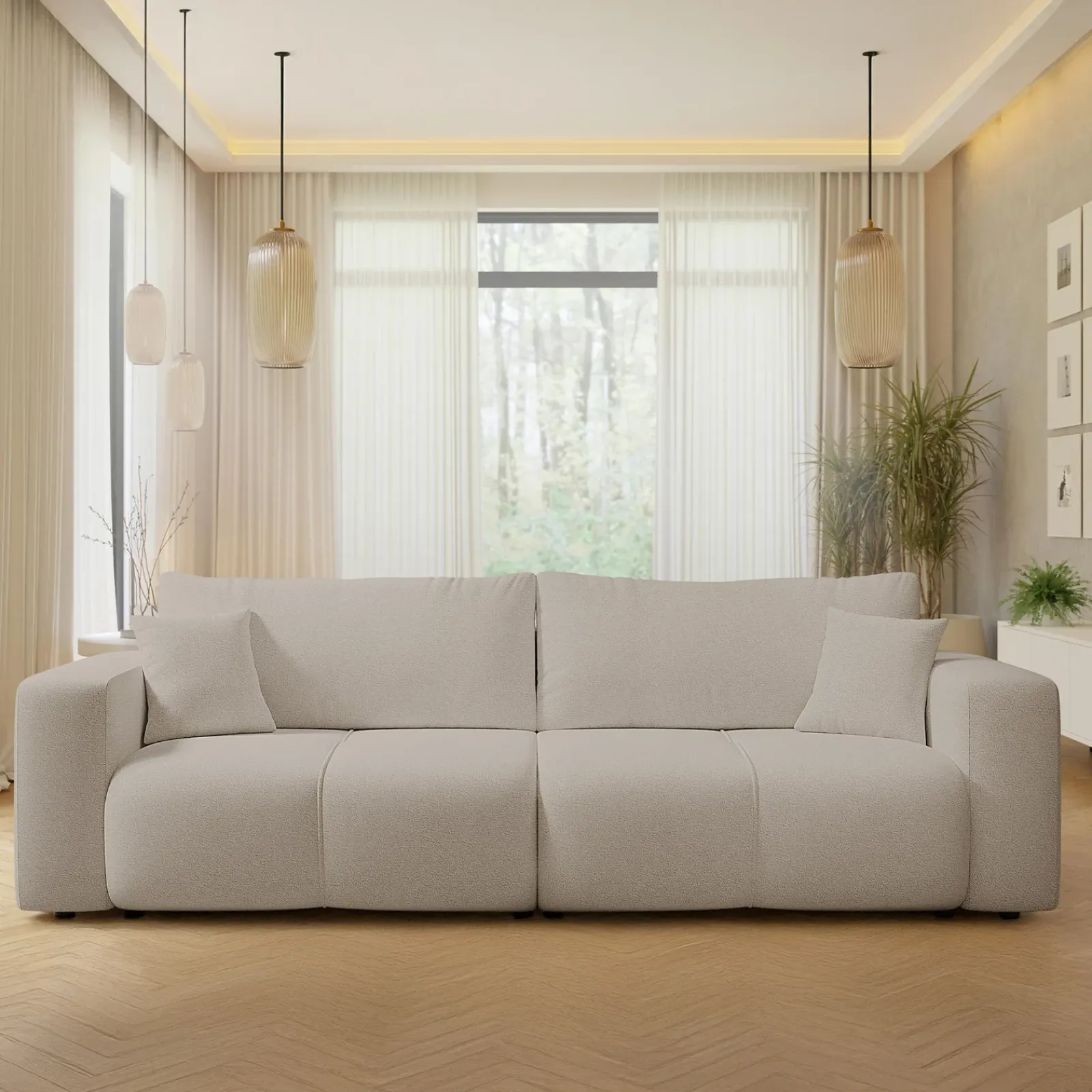 Garnero Arredamenti Divani Lineari|Divani Letto-Divano letto 3 posti 248x90cm con contenitore in Floty Tessuto Velo Beige